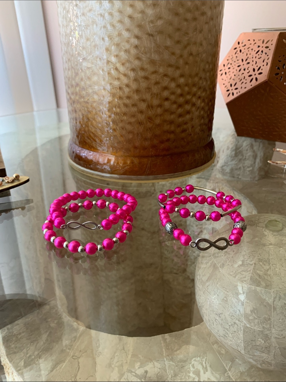 2 Hot Pink Beaded Infinity Stretch Bracelet (Choose 1)